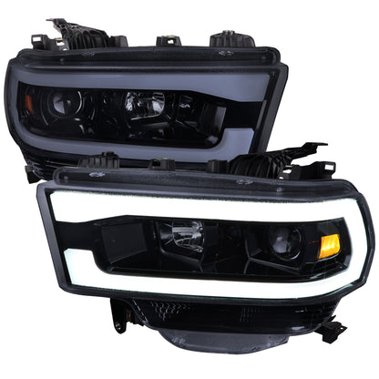 2019-2024 Dodge RAM 2500/3500/4500/5500 LED Tube Projector Headlights (Glossy Black Housing/Smoked Lens)
