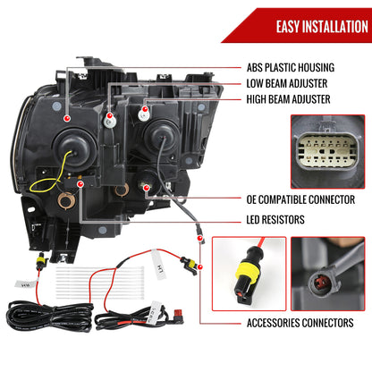 2019-2024 Dodge RAM 2500/3500/4500/5500 Switchback Sequential LED Turn Signal Projector Headlights (Jet Black Housing/Smoked Lens)