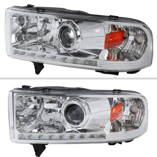 1994-2001 Dodge RAM 1500/ 1994-2002 RAM 2500 3500 Projector Headlights w/ SMD LED Light Strip (Chrome Housing/Clear Lens)