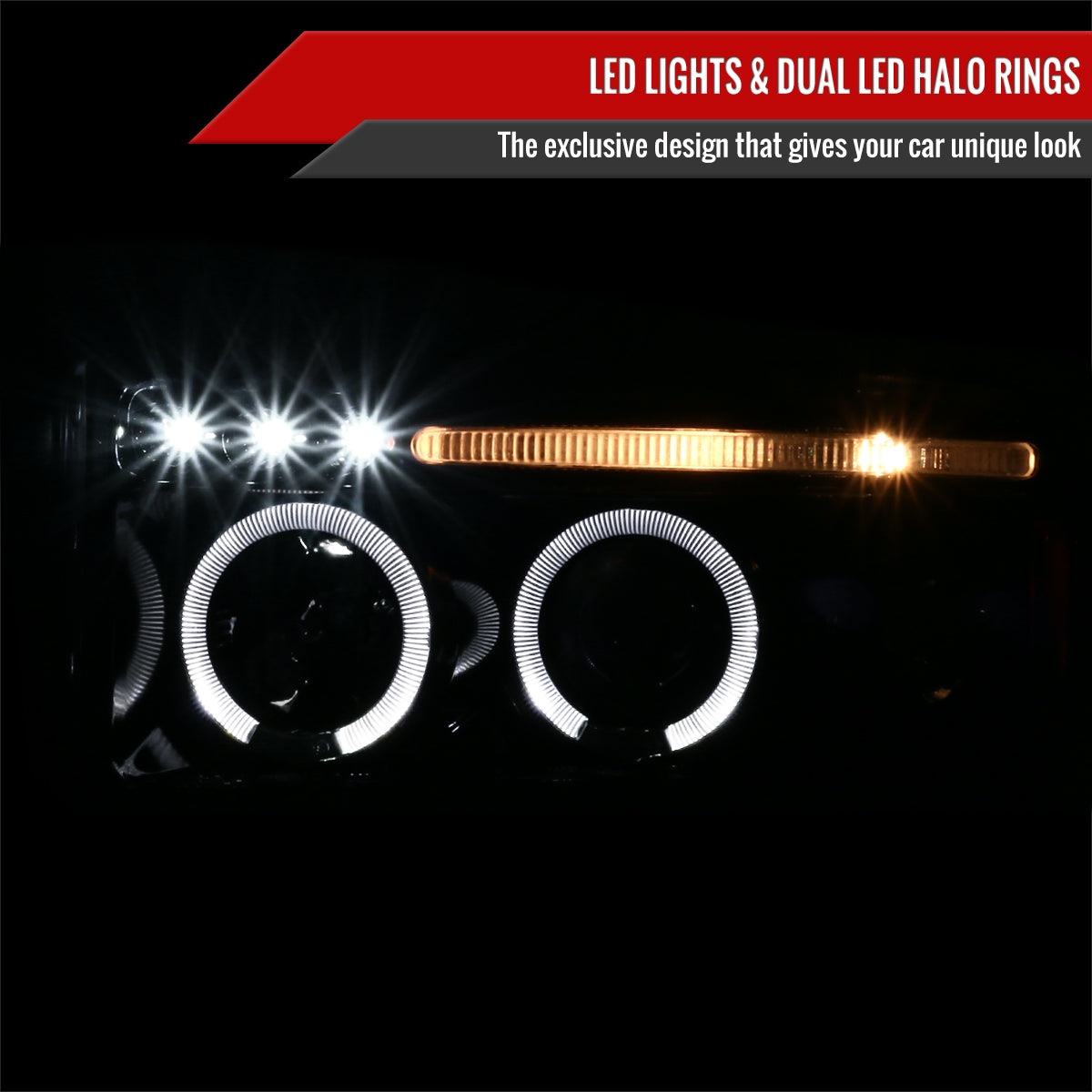 1994-2001 Dodge RAM 1500 2500 3500 Dual Halo Projector Headlights (Jet Black Housing/Clear Lens)