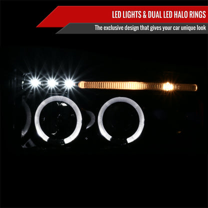 1994-2001 Dodge RAM 1500 2500 3500 Dual Halo Projector Headlights (Jet Black Housing/Clear Lens)