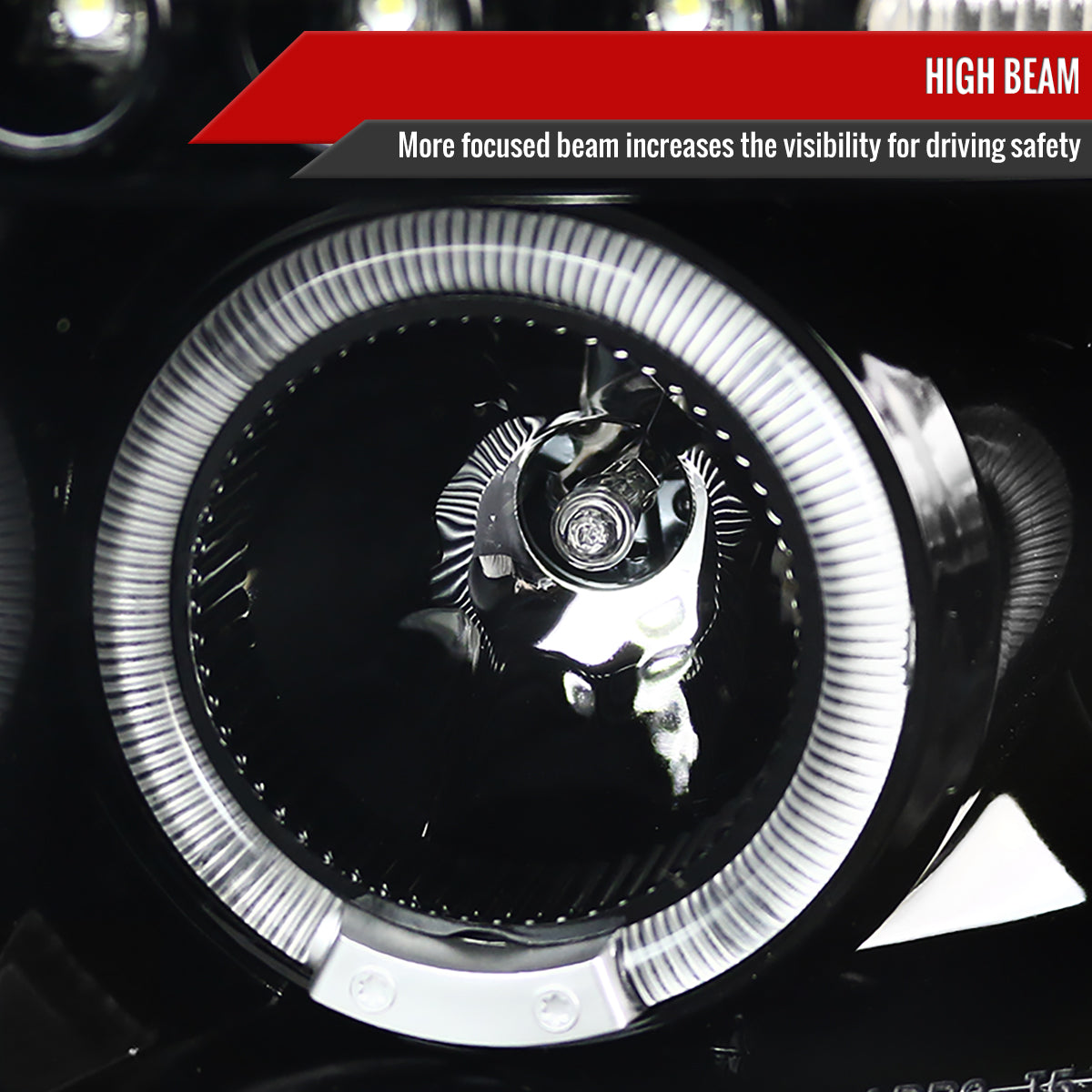 1994-2001 Dodge RAM 1500 2500 3500 Dual Halo Projector Headlights (Jet Black Housing/Clear Lens)
