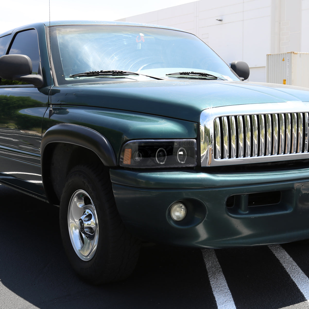 1994-2001 Dodge RAM 1500 2500 3500 Dual Halo Projector Headlights (Jet Black Housing/Clear Lens)