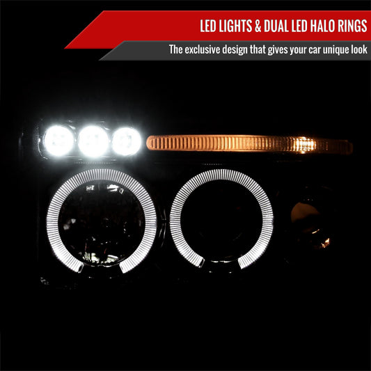 1994-2001 Dodge RAM 1500 2500 3500 Dual Halo Projector Headlights (Glossy Black Housing/Smoked Lens)