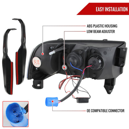 1994-2001 Dodge RAM 1500/ 1994-2002 RAM 2500 3500 Projector Headlights w/ SMD LED Light Strip (Black Housing/Smoked Lens)