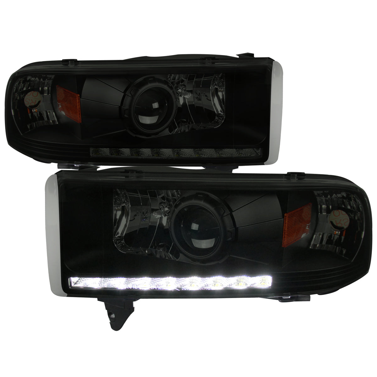 1994-2001 Dodge RAM 1500/ 1994-2002 RAM 2500 3500 Projector Headlights w/ SMD LED Light Strip (Black Housing/Smoked Lens)