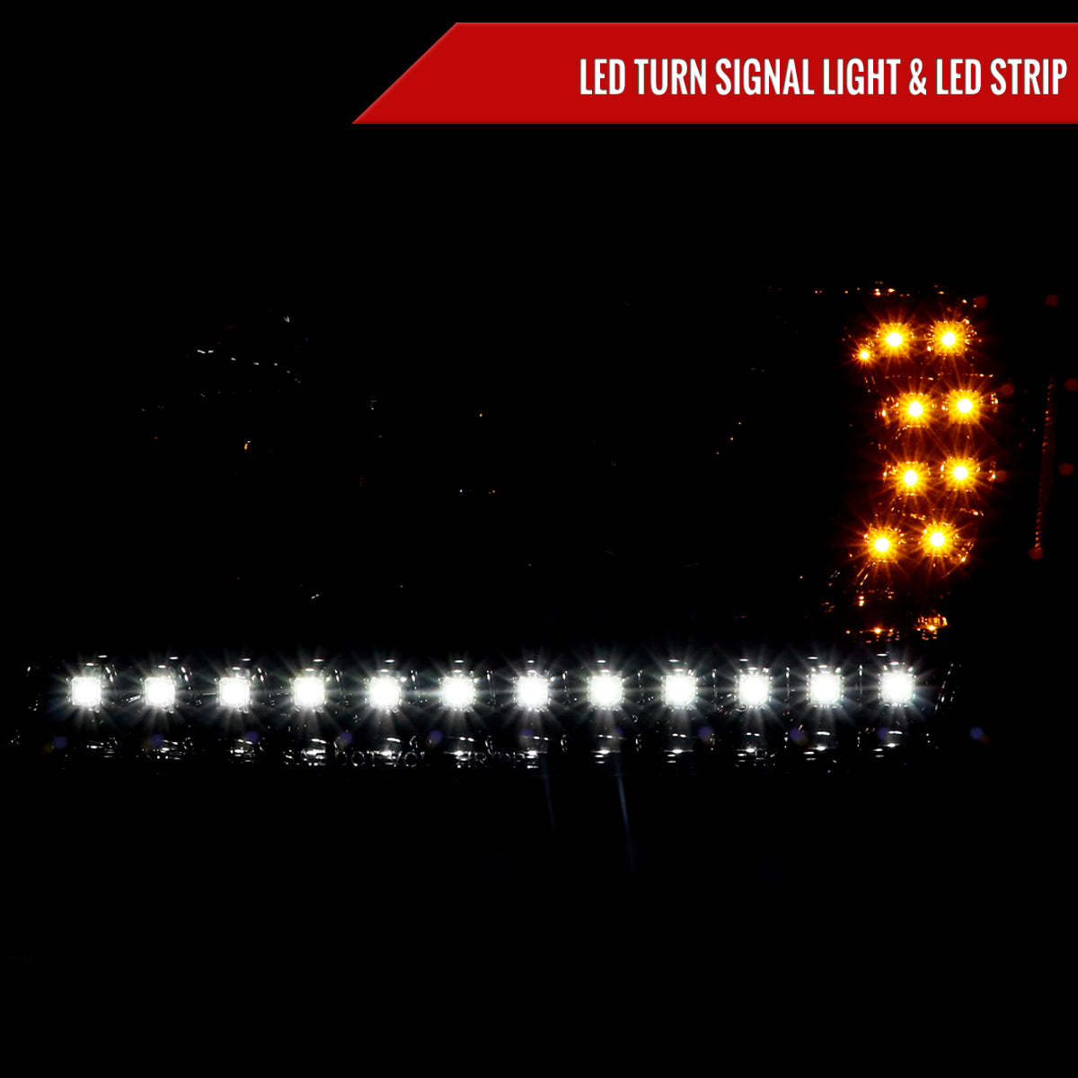 2001-2011 Ford Ranger Projector Headlights w/ LED Light Strip & LED Turn Signal Lights (Glossy Black Housing/Smoked Lens)