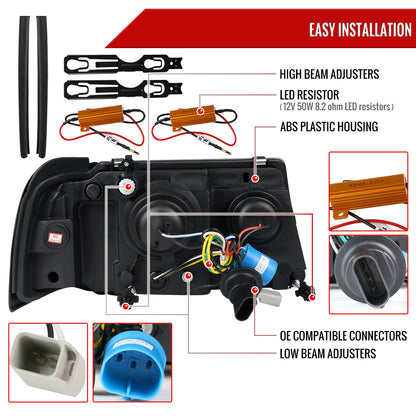 2001-2011 Ford Ranger Projector Headlights w/ LED Light Strip & LED Turn Signal Lights (Glossy Black Housing/Smoked Lens)