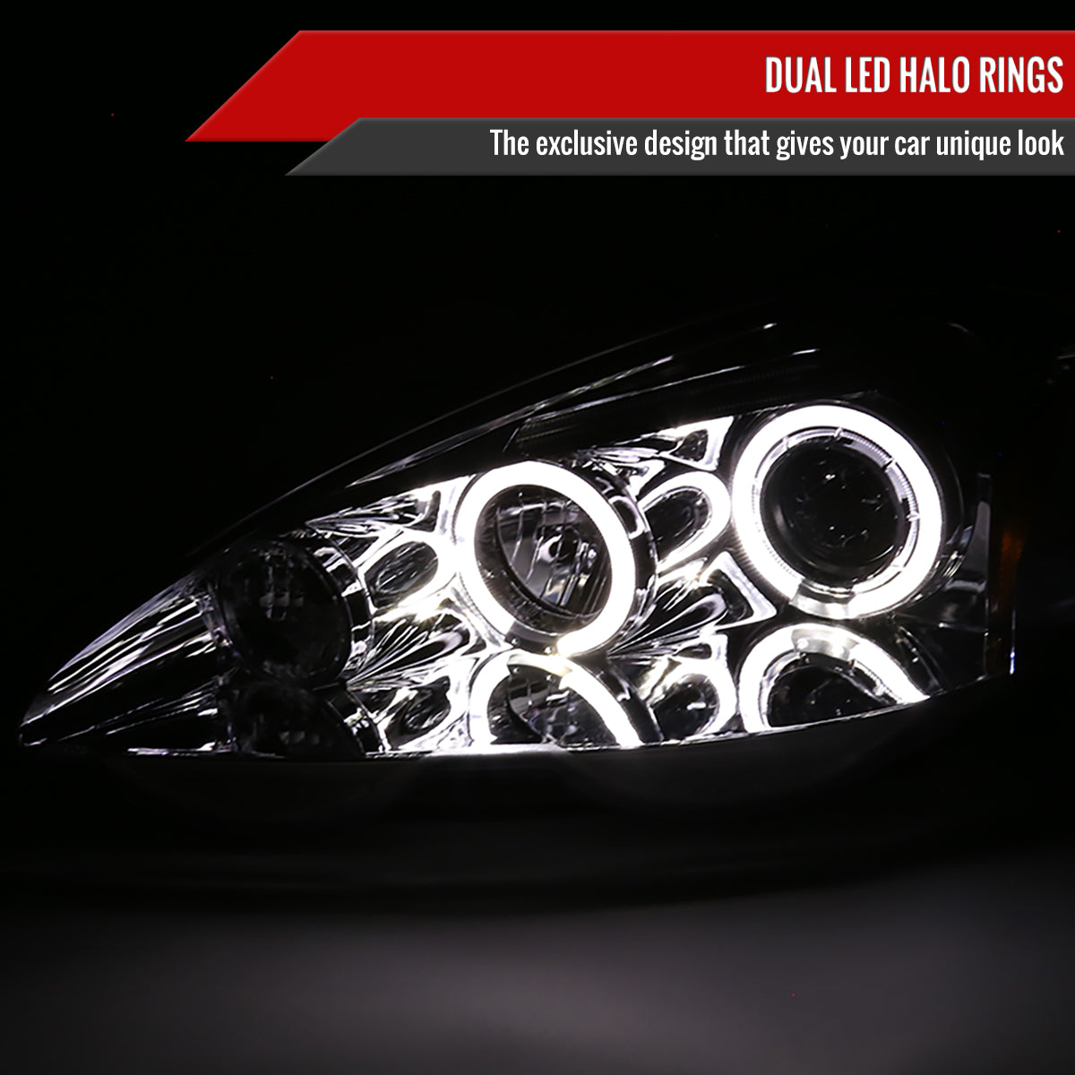 2002-2004 Acura RSX Dual Halo Projector Headlights (Chrome Housing/Clear Lens)