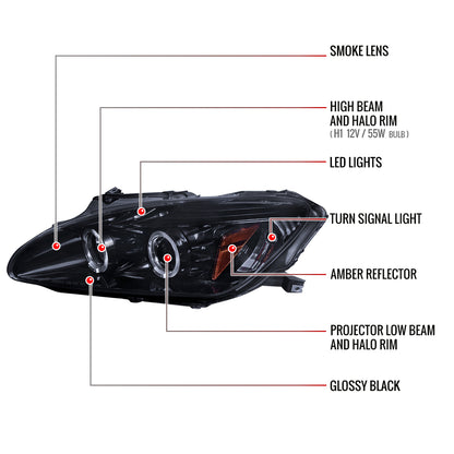 2000-2003 Honda S2000 AP1 Dual Halo Projector Headlights (Glossy Black Housing/Smoked Lens)