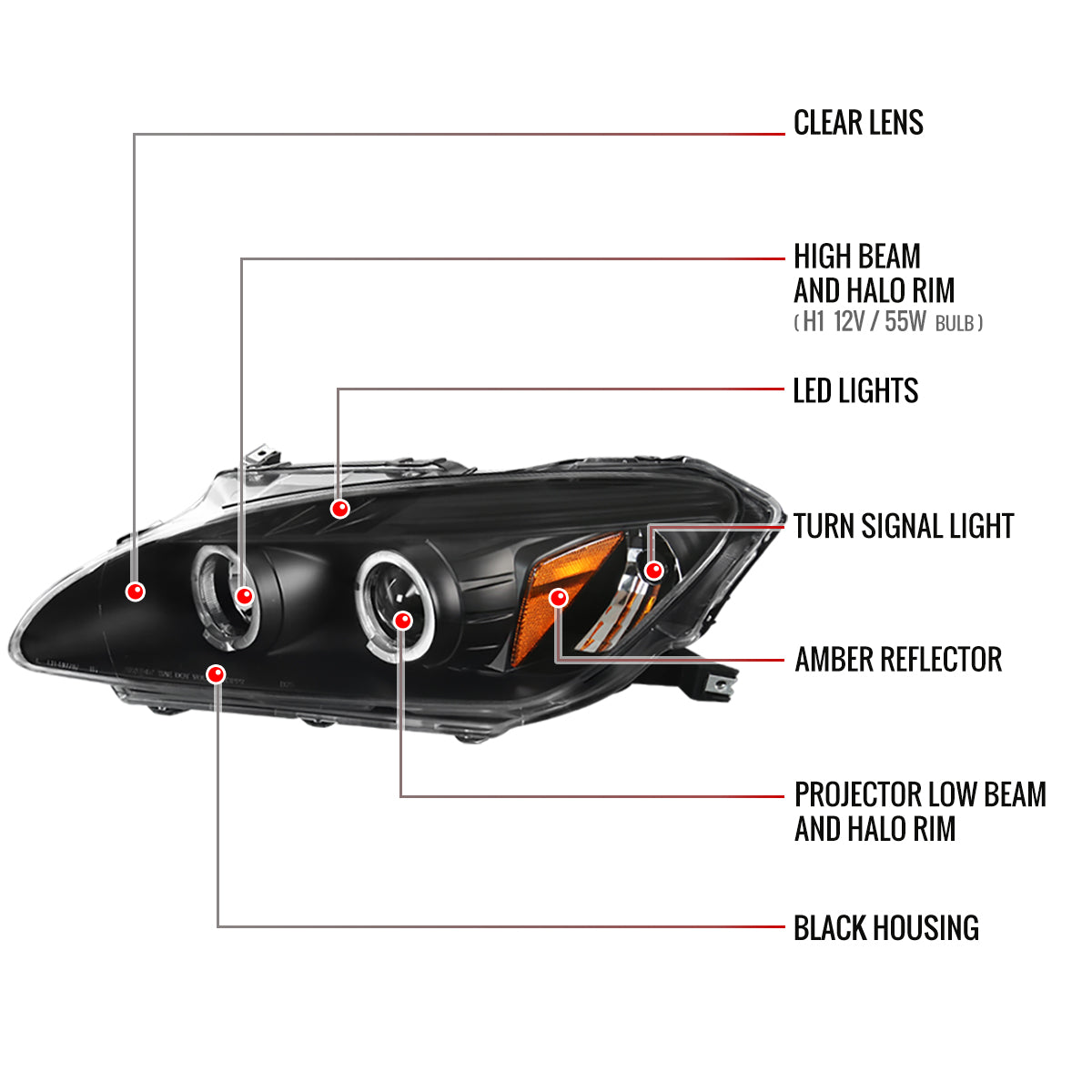 2000-2003 Honda S2000 AP1 Dual Halo Projector Headlights (Matte Black Housing/Clear Lens)