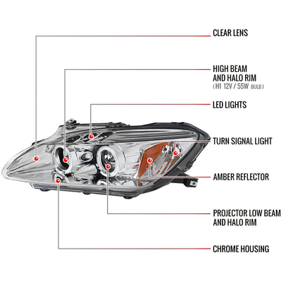2004-2009 Honda S2000 AP2 Dual Halo Projector Headlights (Chrome Housing/Clear Lens)