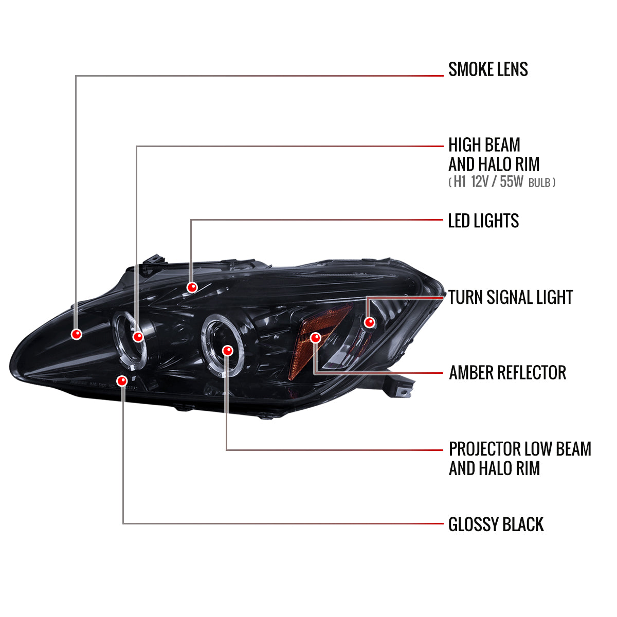 2004-2009 Honda S2000 AP2 Dual Halo Projector Headlights (Glossy Black Housing/Smoked Lens)