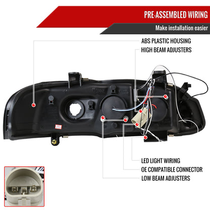 2000-2003 Nissan Sentra Dual Halo Projector Headlights (Matte Black Housing/Clear Lens)