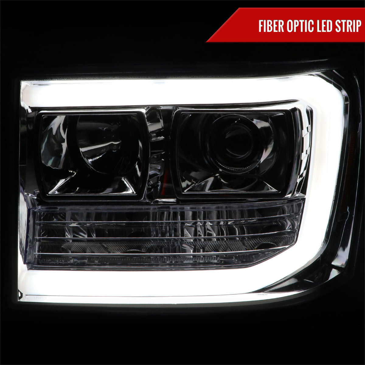 2007-2013 GMC Sierra 1500 / 2007-2014 Sierra 1500HD 2500HD 3500HD / 2009-2013 Sierra 1500 Hybrid LED C-Bar Projector Headlights (Chrome Housing/Clear Lens)