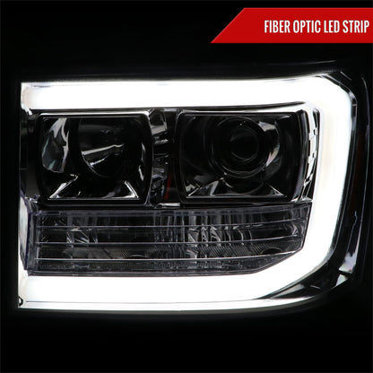 2007-2013 GMC Sierra 1500 / 2007-2014 Sierra 1500HD 2500HD 3500HD / 2009-2013 Sierra 1500 Hybrid LED C-Bar Projector Headlights (Chrome Housing/Clear Lens)