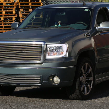 2007-2013 GMC Sierra 1500 / 2007-2014 Sierra 1500HD 2500HD 3500HD / 2009-2013 Sierra 1500 Hybrid LED C-Bar Projector Headlights (Chrome Housing/Clear Lens)