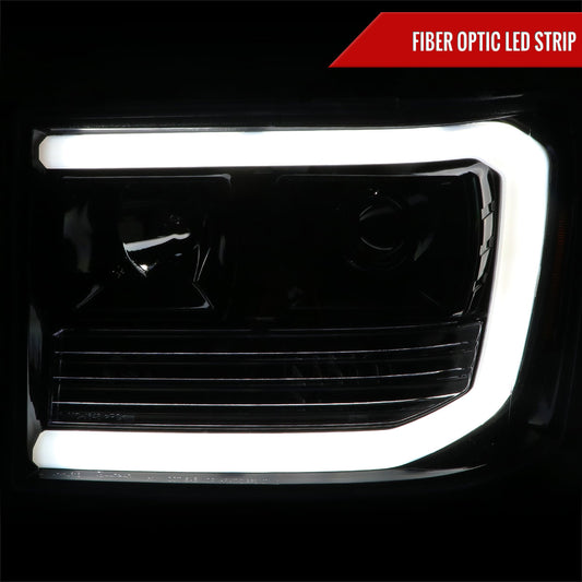 2007-2013 GMC Sierra 1500 / 2007-2014 Sierra 1500HD 2500HD 3500HD / 2009-2013 Sierra 1500 Hybrid LED C-Bar Projector Headlights (Jet Black Housing/Clear Lens)