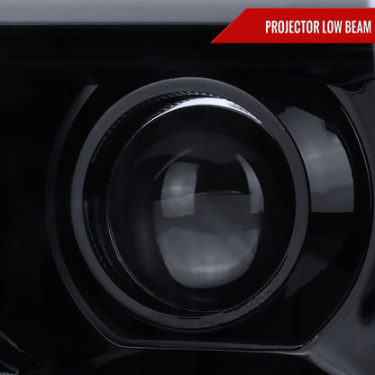 2007-2013 GMC Sierra 1500 / 2007-2014 Sierra 1500HD 2500HD 3500HD / 2009-2013 Sierra 1500 Hybrid LED C-Bar Projector Headlights (Glossy Black Housing/Smoked Lens)