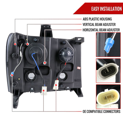 2007-2013 GMC Sierra 1500 / 2007-2014 Sierra 1500HD 2500HD 3500HD / 2009-2013 Sierra 1500 Hybrid LED C-Bar Projector Headlights (Glossy Black Housing/Smoked Lens)