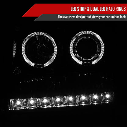 2007-2014 GMC Sierra SMD Dual Halo Projector Headlights (Glossy Black Housing/Smoked Lens)