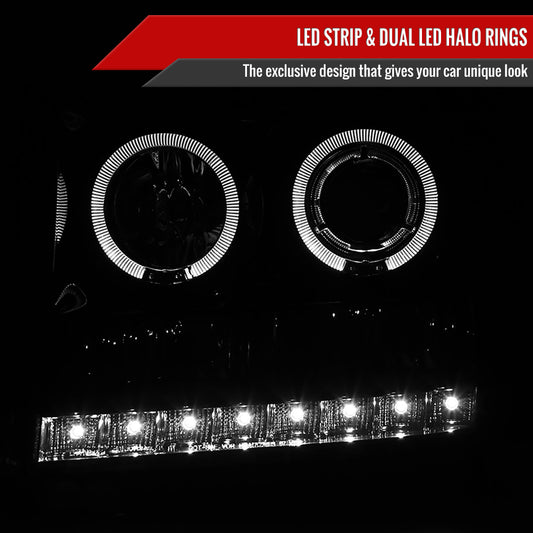 2007-2014 GMC Sierra SMD Dual Halo Projector Headlights (Glossy Black Housing/Smoked Lens)