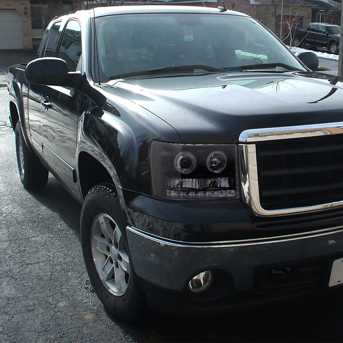 2007-2014 GMC Sierra SMD Dual Halo Projector Headlights (Glossy Black Housing/Smoked Lens)