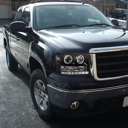 2007-2014 GMC Sierra SMD Dual Halo Projector Headlights (Matte Black Housing/Clear Lens)