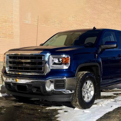 2014-2019 GMC Sierra LED Light Strip Projector Headlights (Chrome Housing/Clear Lens)