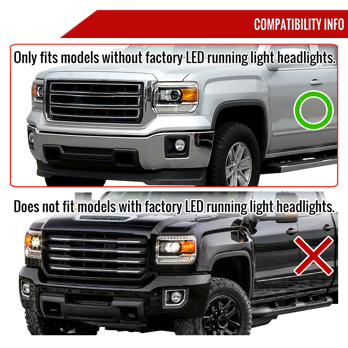 2014-2019 GMC Sierra 1500/2500 HD/3500 HD Projector Headlights (Chrome Housing/Clear Lens)