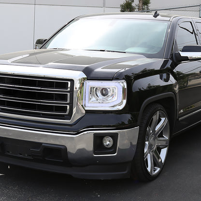 2014-2019 GMC Sierra 1500/2500HD/3500HD LED Bar Projector Headlight w/ LED Turn Signals (Chrome Housing/Clear Lens)