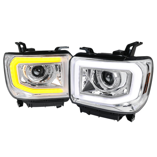 2014-2019 GMC Sierra 1500/2500HD/3500HD LED Bar Projector Headlight w/ LED Turn Signals (Chrome Housing/Clear Lens)