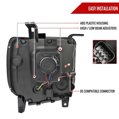 2014-2019 GMC Sierra 1500/2500/3500 LED Bar Projector Headlights w/ LED Turn Signals Lights (Glossy Black Housing/Smoked Lens)