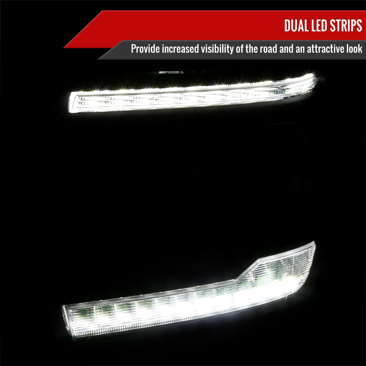 2014-2019 GMC Sierra LED Light Strip Projector Headlights (Matte Black Housing/Clear Lens)