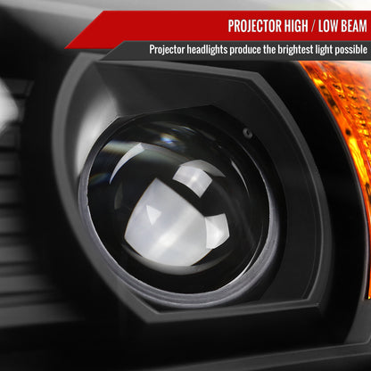 2014-2019 GMC Sierra LED Light Strip Projector Headlights (Matte Black Housing/Clear Lens)