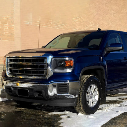 2014-2019 GMC Sierra LED Light Strip Projector Headlights (Matte Black Housing/Clear Lens)