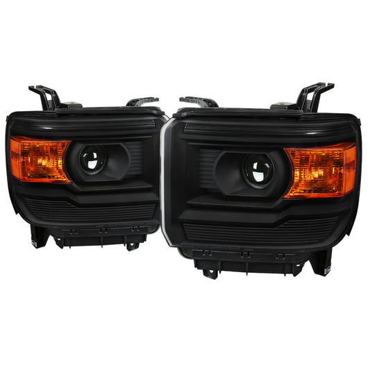 2014-2019 GMC Sierra 1500/2500HD/3500HD Projector Headlights w/ Amber Reflectors (Matte Black Housing/Clear Lens)
