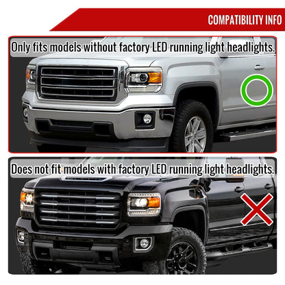 2014-2019 GMC Sierra 1500/2500HD/3500HD LED Bar Projector Headlights w/ LED Turn Signal Lights (Chrome Housing/Clear Lens)
