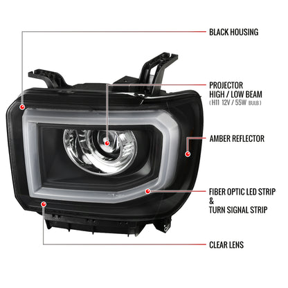 2014-2019 GMC Sierra 1500/2500HD/3500HD LED Bar Projector Headlights w/ LED Turn Signal Lights (Chrome Housing/Clear Lens)