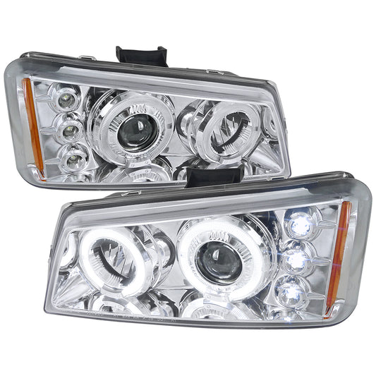 2002-2006 Chevrolet Avalanche/ 2003-2007 Silverado Dual Halo Projector Headlights (Chrome Housing/Clear Lens)