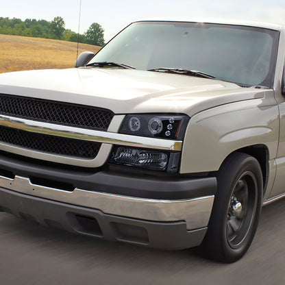 2002-2006 Chevrolet Avalanche/ 2003-2007 Silverado Dual Halo Projector Headlights (Glossy Black Housing/Smoked Lens)