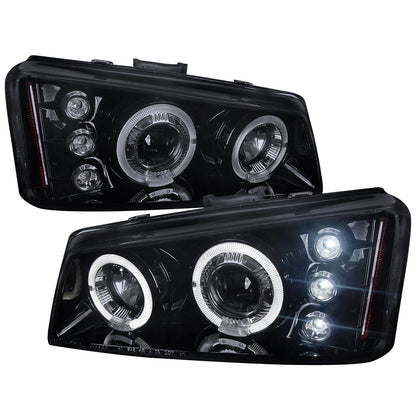 2002-2006 Chevrolet Avalanche/ 2003-2007 Silverado Dual Halo Projector Headlights (Glossy Black Housing/Smoked Lens)