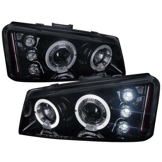 2002-2006 Chevrolet Avalanche/ 2003-2007 Silverado Dual Halo Projector Headlights (Glossy Black Housing/Smoked Lens)