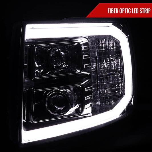 2007-2013 Chevrolet Silverado 1500/ 2007-2014 Silverado 2500HD 3500HD LED C-Bar Projector Headlights (Chrome Housing/Clear Lens)