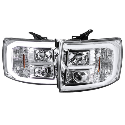 2007-2013 Chevrolet Silverado 1500/ 2007-2014 Silverado 2500HD 3500HD LED C-Bar Projector Headlights (Chrome Housing/Clear Lens)