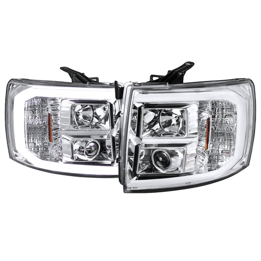 2007-2013 Chevrolet Silverado 1500/ 2007-2014 Silverado 2500HD 3500HD LED C-Bar Projector Headlights (Chrome Housing/Clear Lens)