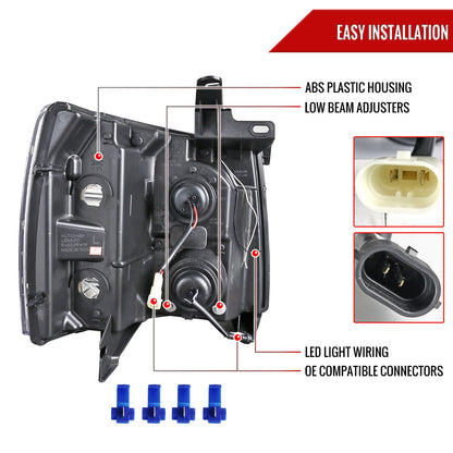 2007-2014 Chevrolet Silverado 1500/2500HD/3500HD LED C-Bar Projector Headlights (Jet Black Housing/Clear Lens)