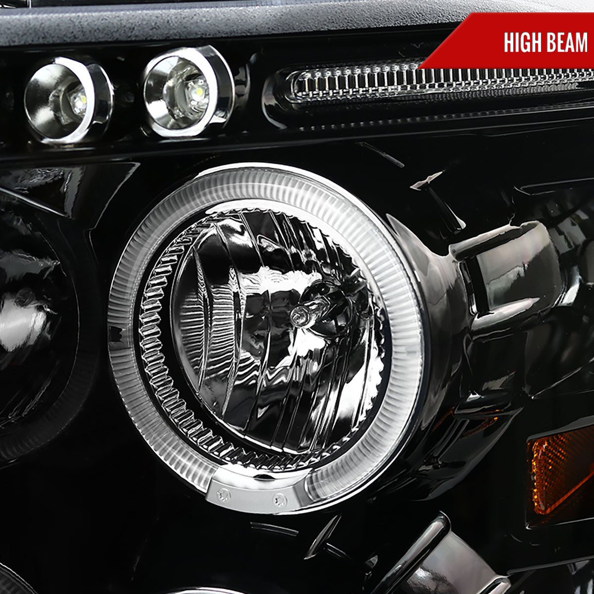 2007-2013 Chevrolet Silverado 1500/ 2007-2014 Silverado 2500HD 3500HD Dual Halo Projector Headlights (Jet Black Housing/Clear Lens)