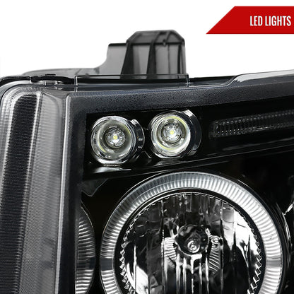 2007-2013 Chevrolet Silverado 1500/ 2007-2014 Silverado 2500HD 3500HD Dual Halo Projector Headlights (Jet Black Housing/Clear Lens)