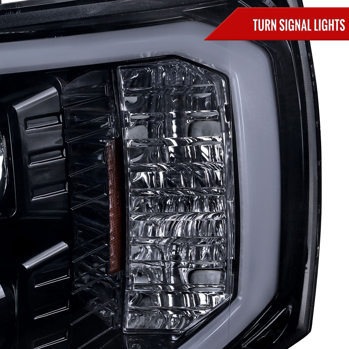 2007-2013 Chevrolet Silverado 1500/ 2007-2014 Silverado 2500HD 3500HD  LED C-Bar Projector Headlights (Glossy Black Housing/Smoked Lens)